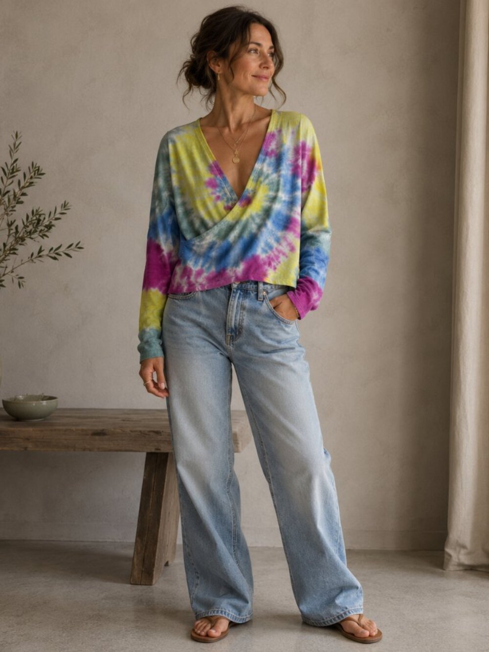 Chaser Wrap Top Women's M Tie Dye Ballet Yoga Stretch Boho Active Chic